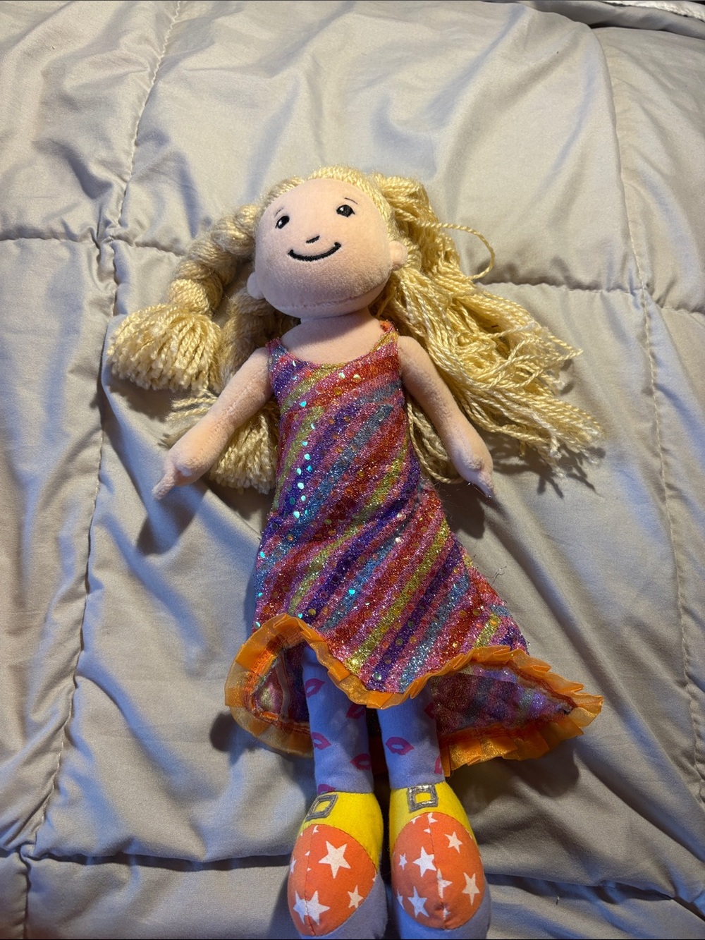 Plush Rainbow Sequin Dress Doll with Blonde Yarn Hair - Kids Toy